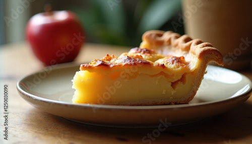 Golden Brown Apple Pie Slice in Natural Light photo