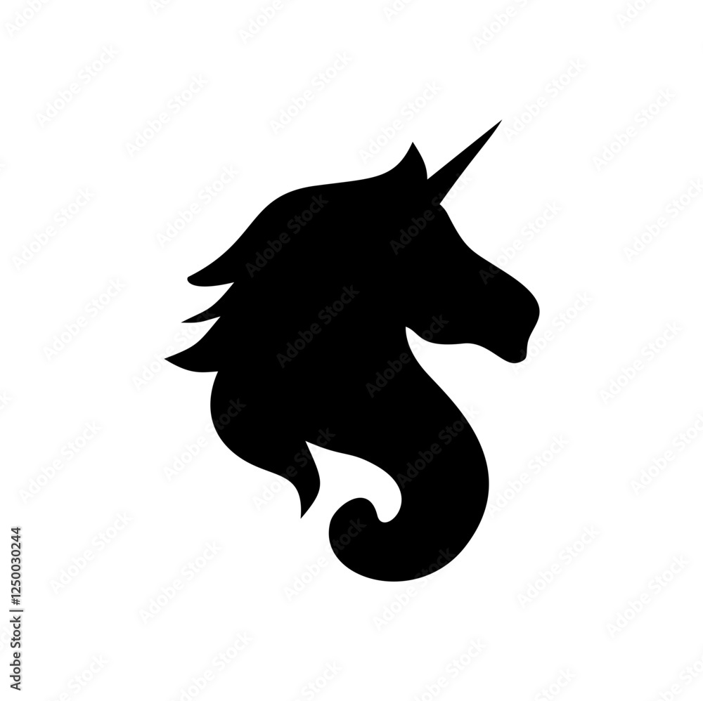 Unicorn head silhouette . Vector hand drawn illustration Unicorn head silhouette . Vector hand drawn illustration