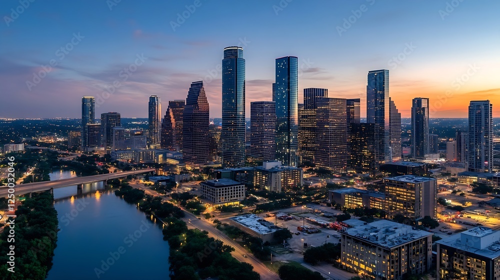 Fototapeta premium Stunning Houston City Skyline at Twilight with Modern Architecture : Generative AI