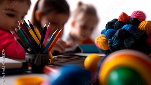Colorful Crayons and Yarn: Children's Creative Playtime