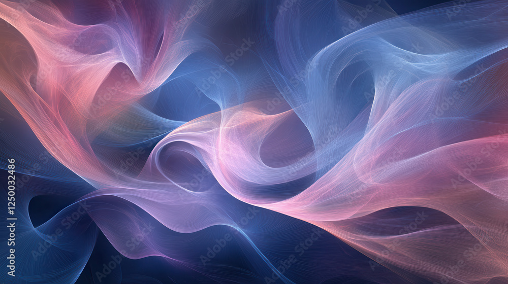 Ethereal abstract background featuring smooth, flowing fabric textures illuminated by glowing neon pink and deep blue hues Ethereal abstract background featuring smooth, flowing fabric textures illuminated by glowing neon pink and deep blue hues