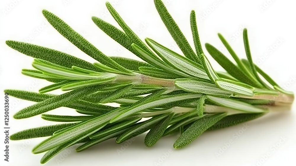 Fototapeta premium Fresh Green Rosemary Sprig On White Background For Culinary Use