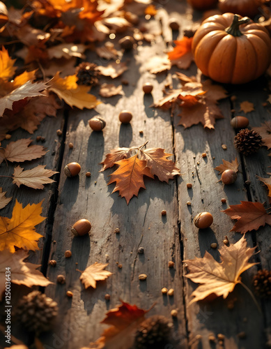 pumpkin and autumn leaves