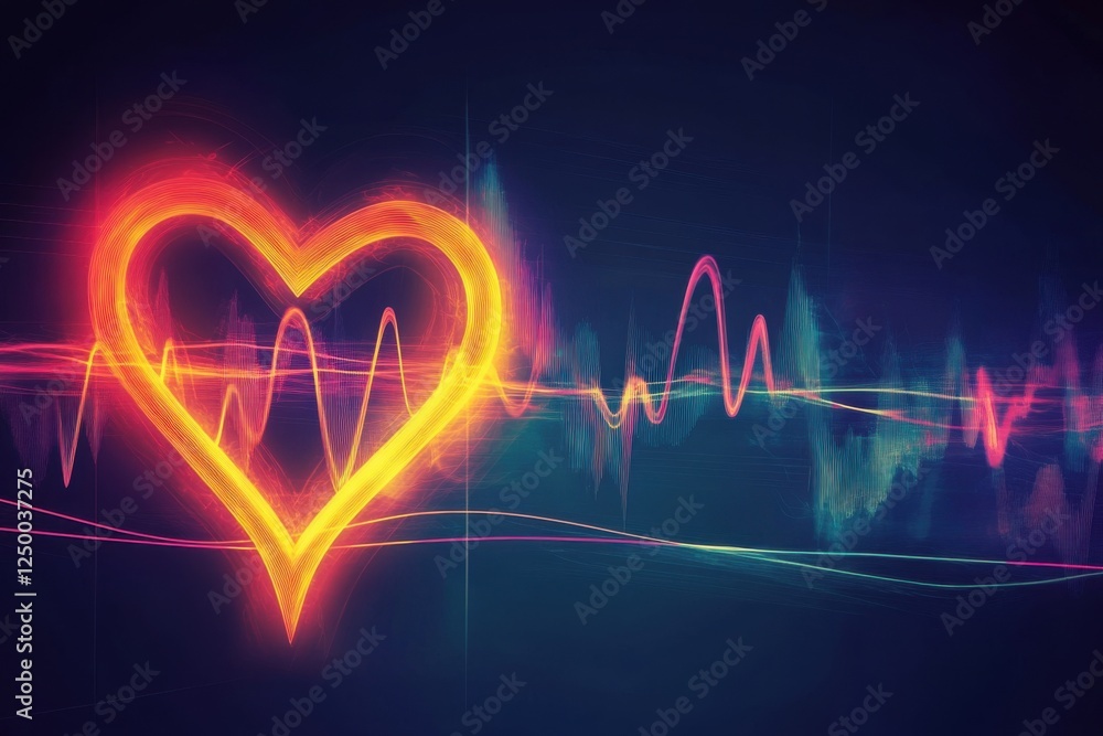 Heartbeat Pulse Digital Art with Colorful Heart Shape Illustration Heartbeat Pulse Digital Art with Colorful Heart Shape Illustration