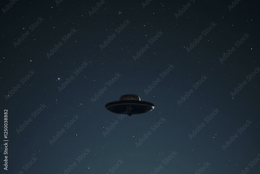 UFO Hovering in Starry Night Sky with Smooth Design UFO Hovering in Starry Night Sky with Smooth Design
