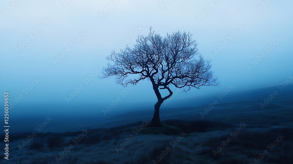 Lonely leafless tree in misty ambiance creating an ethereal winter landscape : Generative AI Lonely leafless tree in misty ambiance creating an ethereal winter landscape : Generative AI