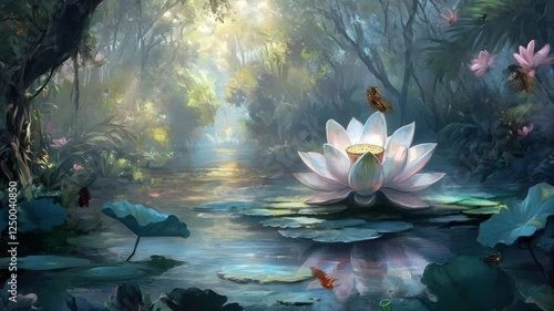 Enchanted Lotus Pond: A Serene Digital Painting