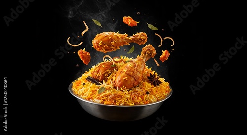 Delicious Chicken Biryani Indian Cuisine Aromatic Spices Bowl Food Photography