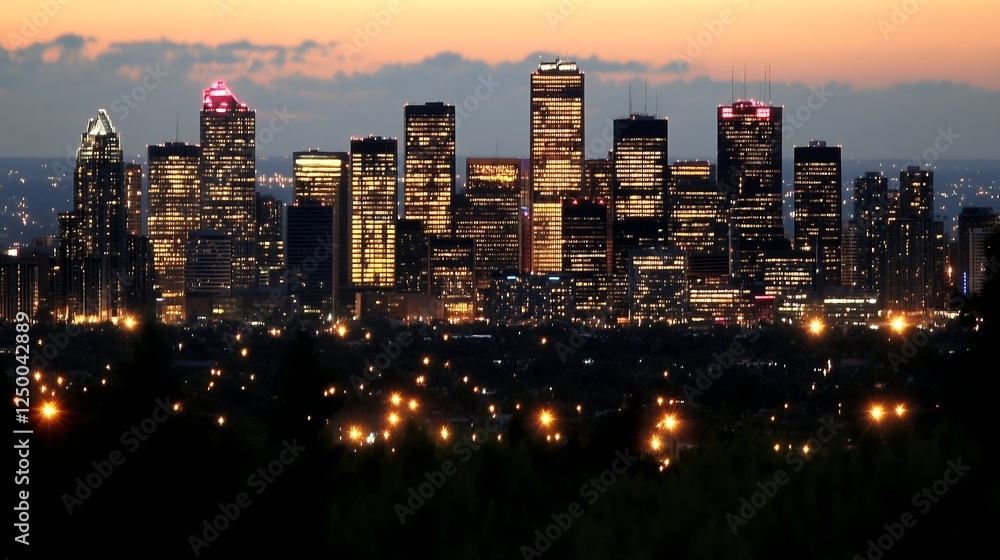 Fototapeta premium Beautiful City Skyline at Twilight with Dazzling City Lights