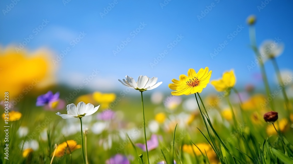 Vibrant Wildflowers Blooming in a Sunny Field with Blue Sky and Colorful Flora : Generative AI Vibrant Wildflowers Blooming in a Sunny Field with Blue Sky and Colorful Flora : Generative AI