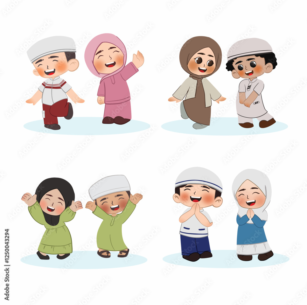 Muslim Children Celebrating Eid Illustration Muslim Children Celebrating Eid Illustration
