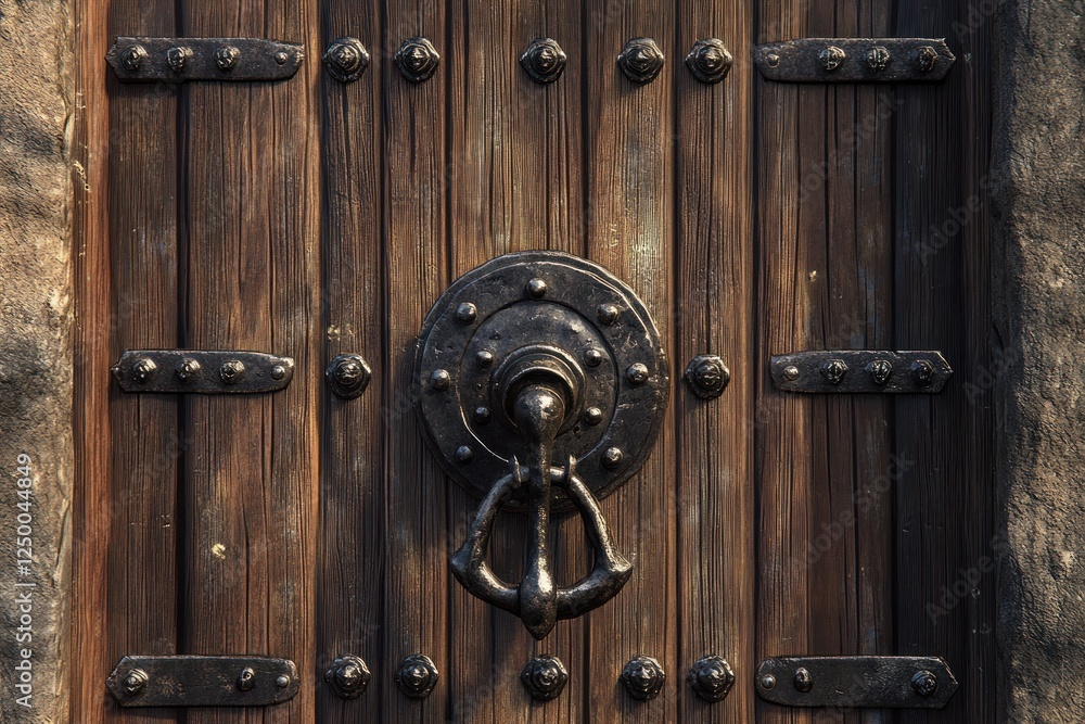 Ancient Wooden Door with Intricate Metalwork Ancient Wooden Door with Intricate Metalwork