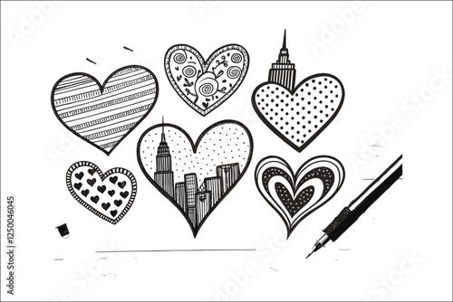Romantic Heart Doodle Pack – Hand-Drawn Elements for Creative Projects. photo