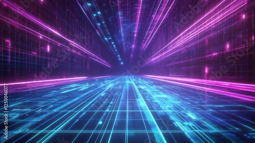 Wallpaper Mural Abstract futuristic cyberpunk gaming background with digital retro glowing blue and purple neon lines wallpaper AI generated image Torontodigital.ca