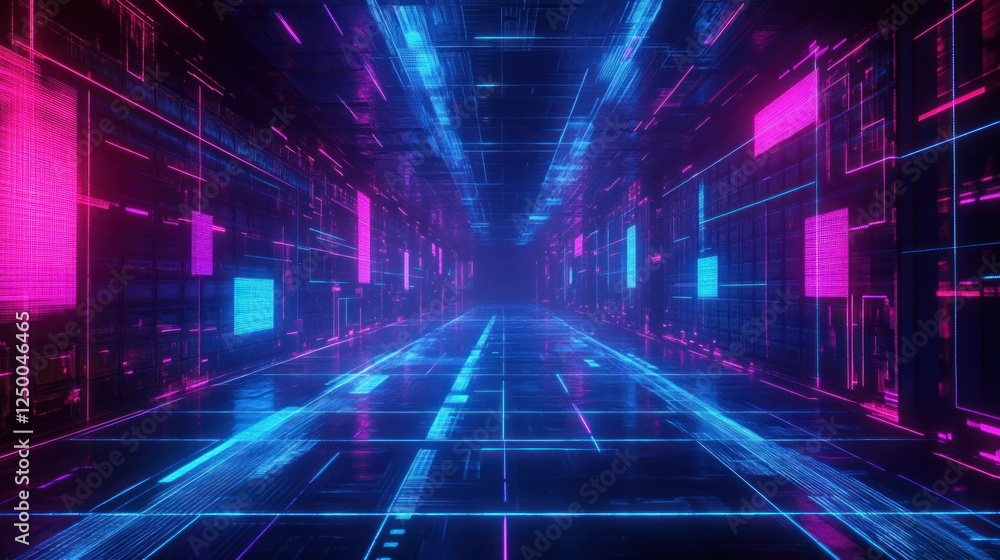 Abstract futuristic cyberpunk gaming background with digital retro glowing blue and purple neon lines wallpaper AI generated image Abstract futuristic cyberpunk gaming background with digital retro glowing blue and purple neon lines wallpaper AI generated image