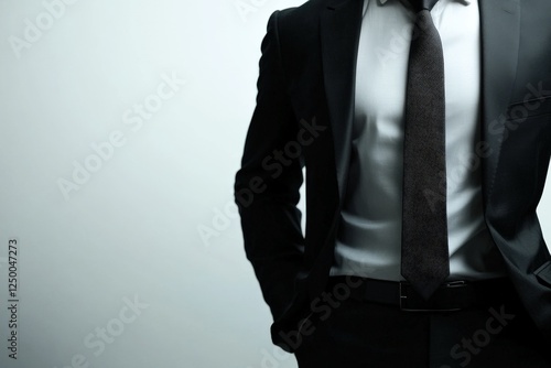 Elegant Professional Man Wearing Formal Suit and Tie Against Light Background photo