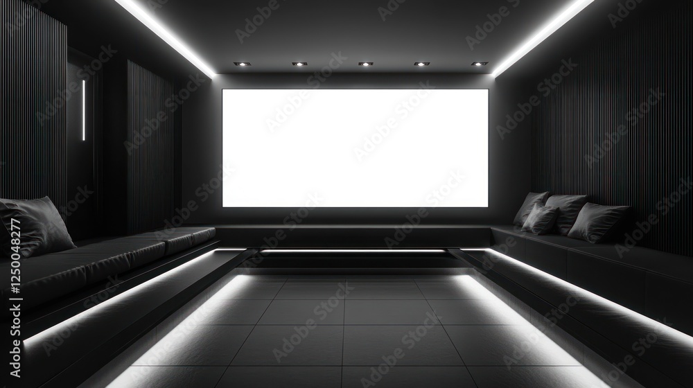 Modern dark home theater with blank screen. Modern dark home theater with blank screen.