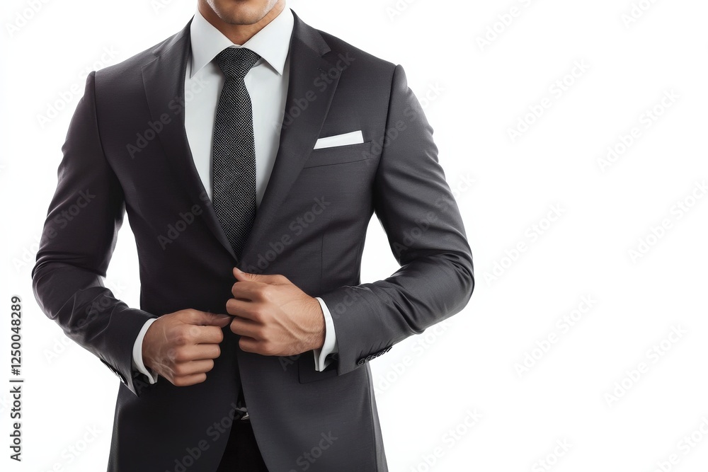 Man in Elegant Suit Adjusting Tie with Confident Expression Against Bright Background Man in Elegant Suit Adjusting Tie with Confident Expression Against Bright Background