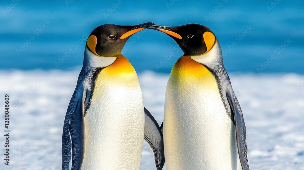 Fototapeta premium Adorable Emperor Penguins Displaying Affection in Icy Environment