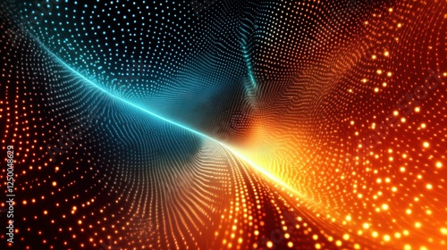 Flowing blue and orange light patterns in digital background