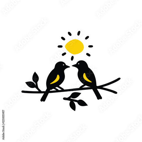 bird, tree, illustration, vector, animal, branch, birds, cartoon, nature, cute, design, drawing, silhouette, flower, spring, love, nest, beak, winter, wildlife, art, black, fly, bullfinch