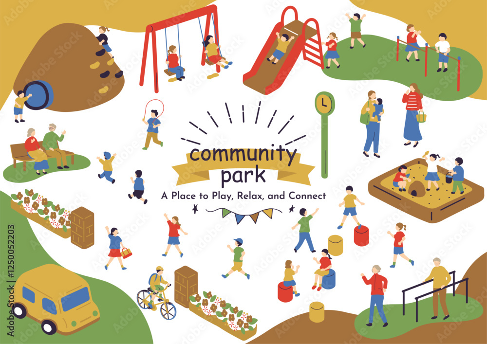 Obraz premium 地域の公園で楽しむ人達