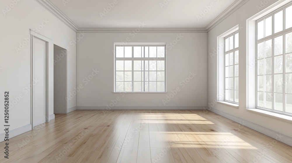Bright Minimalist Room With Natural Light and Large Windows Offering Expansive Views : Generative AI Bright Minimalist Room With Natural Light and Large Windows Offering Expansive Views : Generative AI