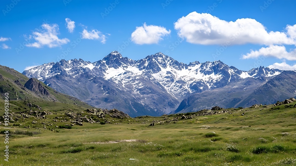 Stunning Scenic View of Snowcapped Mountains Under Clear Blue Sky : Generative AI Stunning Scenic View of Snowcapped Mountains Under Clear Blue Sky : Generative AI