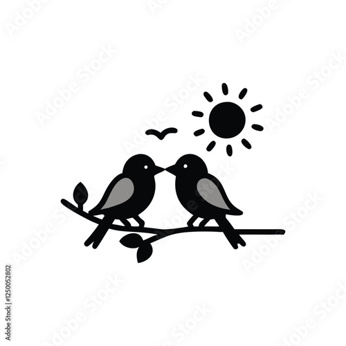 Valentine Day Love bird, tree, vector, illustration, branch, birds, nature, cartoon, spring, animal, cute, love, design, silhouette, art, leaf, animals, drawing, card, flower, wing, decoration