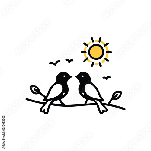 Valentine Day Love bird, tree, vector, illustration, branch, birds, nature, cartoon, spring, animal, cute, love, design, silhouette, art, leaf, animals, drawing, card, flower, wing, decoration