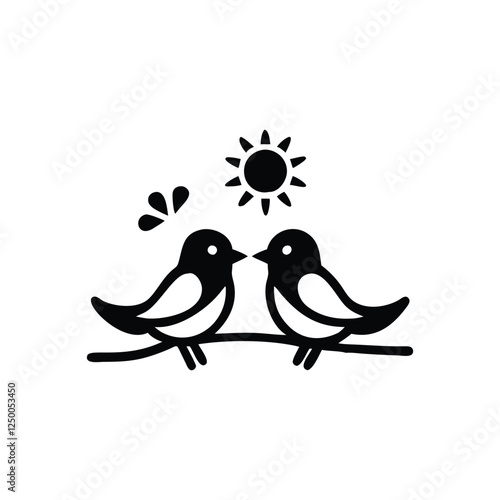 Valentine Day Love bird, tree, vector, illustration, branch, birds, nature, cartoon, spring, animal, cute, love, design, silhouette, art, leaf, animals, drawing, card, flower, wing, decoration