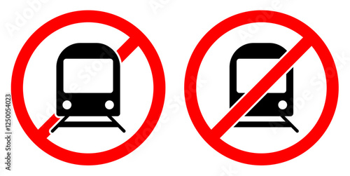 Do not use or No train icon vector, traffic signs, restricted railway areas, and no train zones