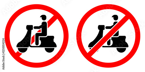 Do not use or No scooter or motorbike icon vector,  traffic signs, restricted areas, and no ride zones