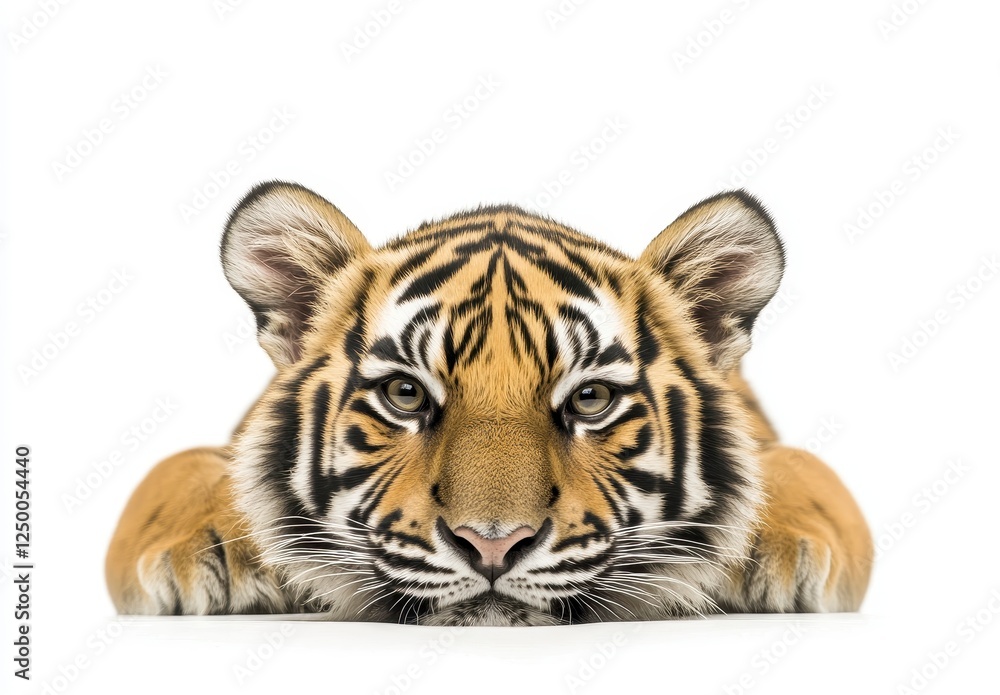 Obraz premium Close-Up Portrait of a Majestic Tiger Against a White Background