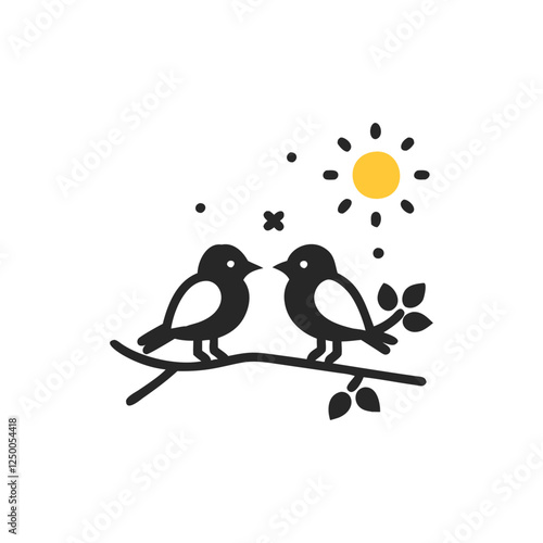 Valentine Day Love bird, tree, vector, illustration, branch, birds, nature, cartoon, spring, animal, cute, love, design, silhouette, art, leaf, animals, drawing, card, flower, wing, decoration