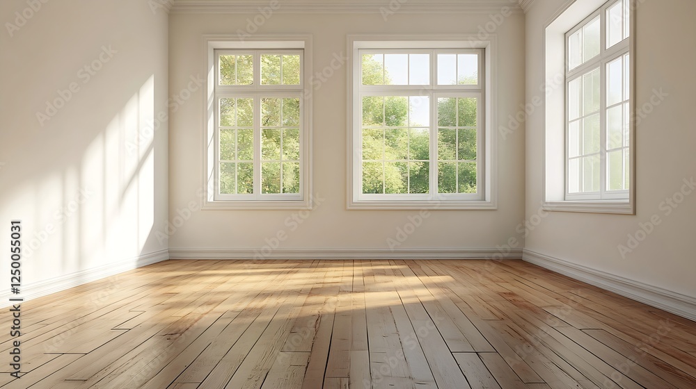 Bright and Airy Empty Room with Large Windows and Wooden Floor in Natural Light : Generative AI Bright and Airy Empty Room with Large Windows and Wooden Floor in Natural Light : Generative AI