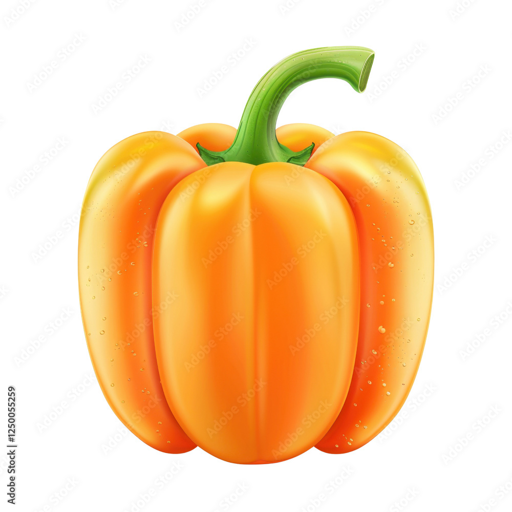Fresh orange bell pepper with glossy surface and green stem, perfect for healthy meals and vibrant dishes Fresh orange bell pepper with glossy surface and green stem, perfect for healthy meals and vibrant dishes