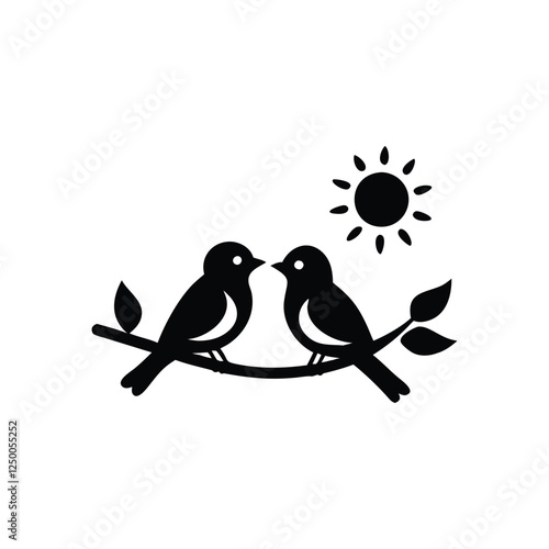 Valentine Day Love bird, tree, vector, illustration, branch, birds, nature, cartoon, spring, animal, cute, love, design, silhouette, art, leaf, animals, drawing, card, flower, wing, decoration