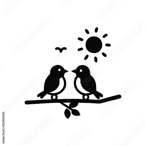 Valentine Day Love bird, tree, vector, illustration, branch, birds, nature, cartoon, spring, animal, cute, love, design, silhouette, art, leaf, animals, drawing, card, flower, wing, decoration