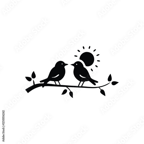 Valentine Day Love bird, tree, vector, illustration, branch, birds, nature, cartoon, spring, animal, cute, love, design, silhouette, art, leaf, animals, drawing, card, flower, wing, decoration