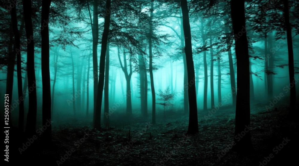 Obraz premium Misty teal forest silhouettes
