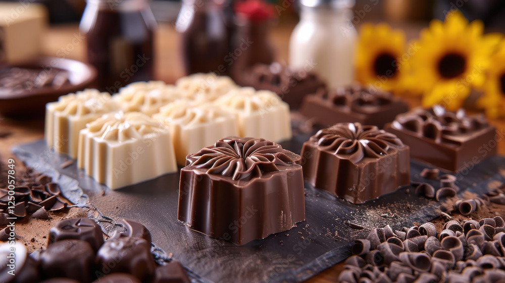 Beautifully crafted chocolate flowers in various flavors and colors, showcasing intricate designs and textures, perfect for any occasion Beautifully crafted chocolate flowers in various flavors and colors, showcasing intricate designs and textures, perfect for any occasion