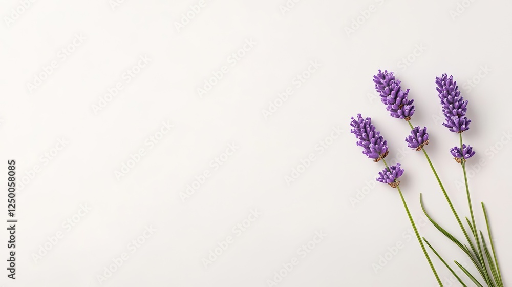 Beautiful lavender flowers arranged artistically on a clean white background, ideal for calming decor Beautiful lavender flowers arranged artistically on a clean white background, ideal for calming decor