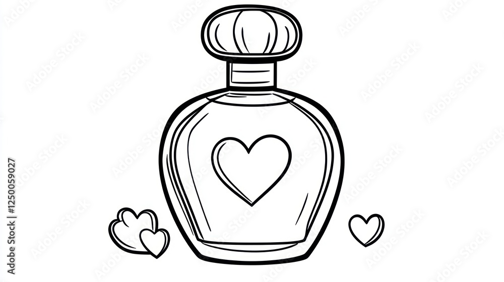Perfume bottle heart design, Valentine's Day gift, white background, coloring book Perfume bottle heart design, Valentine's Day gift, white background, coloring book