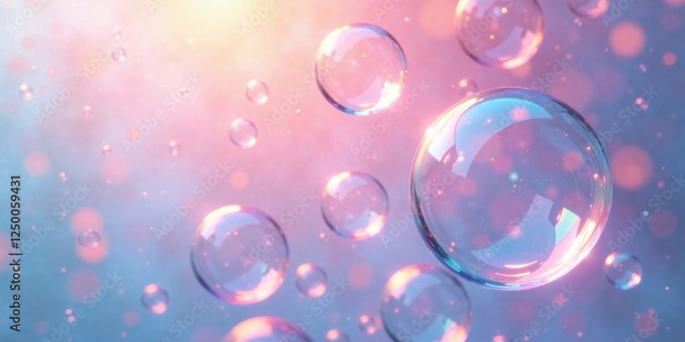 Dreamlike iridescent bubbles floating in a pastel sky, evoking feelings of wonder and tranquility Dreamlike iridescent bubbles floating in a pastel sky, evoking feelings of wonder and tranquility