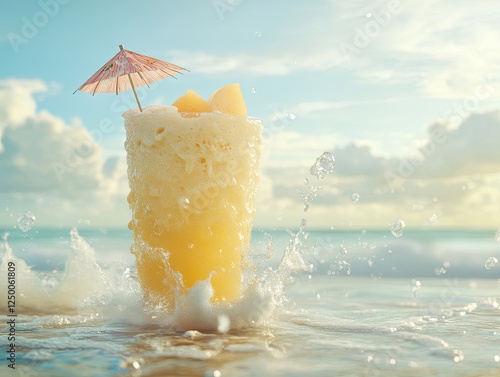 Refreshing Tropical Drink on the Beach: A Summer Vacation Escape photo