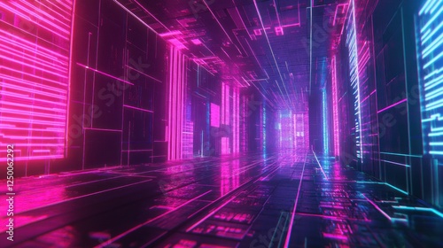 Futuristic Neon Lit Tunnel: A Cyberpunk Inspired Perspective
