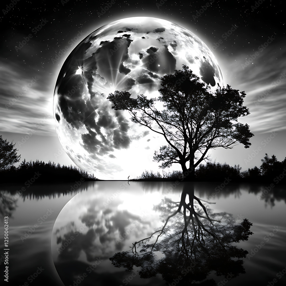 Naklejka premium moon and tree