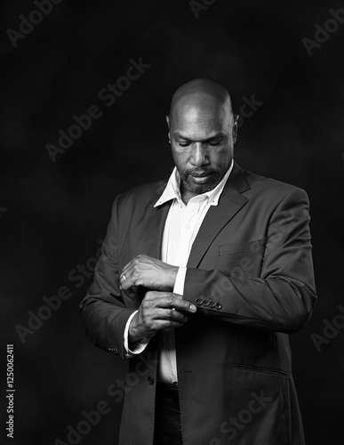 Black man in suit black and white and white