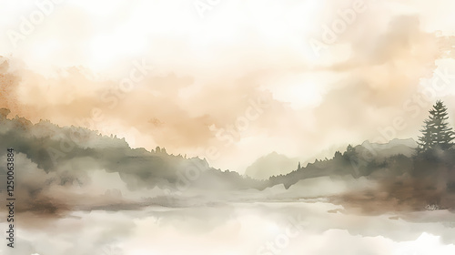 A serene greeting card featuring soft watercolor landscapes in muted earth tones. Emotion-Driven Landscapes. Illustration